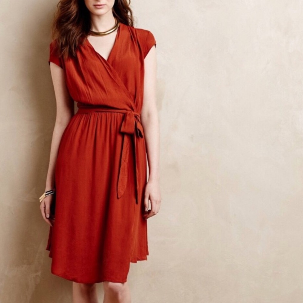 Burnt orange Maeve Anthropologie wrap dress Large